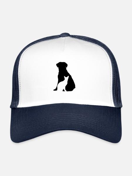 chien et chat - Casquette trucker  - blanc/marine - Devant