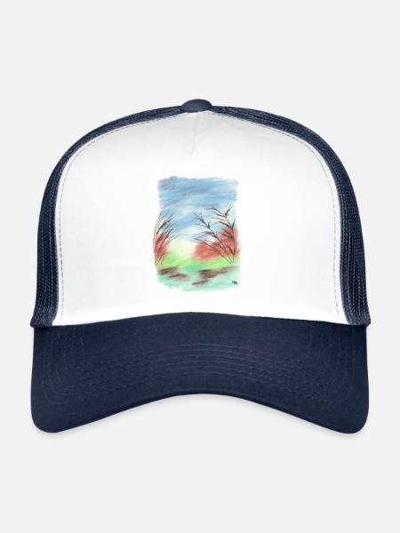 Tons bleu/vert plage/dune (craie pastel) - Casquette trucker  - blanc/marine - Devant