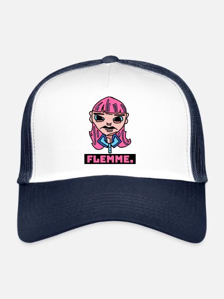 Logo marque Flemme. - Casquette trucker  - blanc/marine - Devant