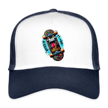 Just Freaks - Skate Board Sk8 Graffiti Skull - Trucker Cap - white/navy - Front