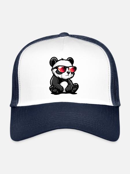 Bande dessinée cool panda - Casquette trucker  - blanc/marine - Devant