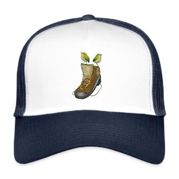 Rock wrens on a hiking boot - Trucker Cap - white/navy - Front
