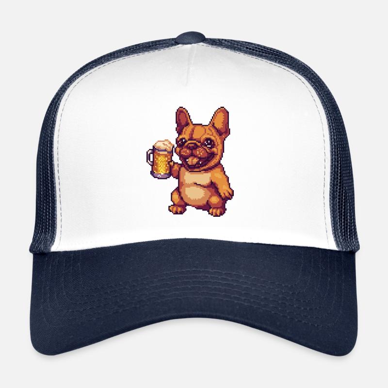 French Buldog Dogs Beer Pixel Trucker Cap