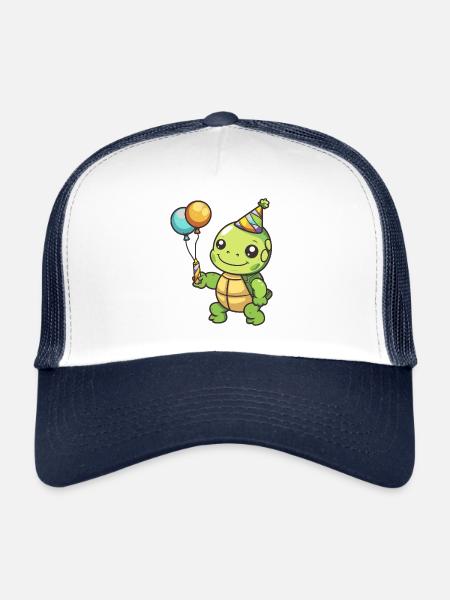 Turtle Birthday Comic - Trucker Cap - white/navy - Front