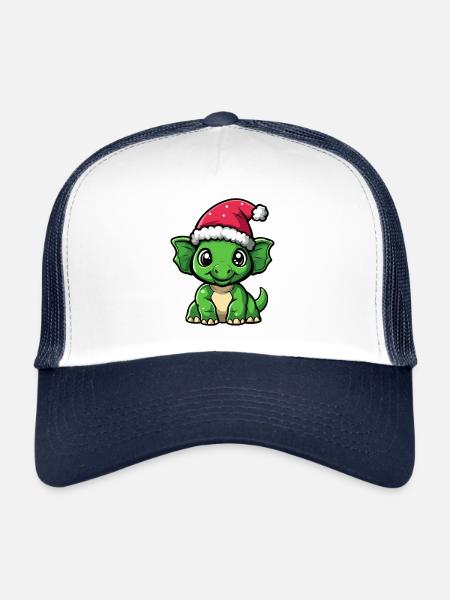 Dinosaure tricératops Noël mignon - Casquette trucker  - blanc/marine - Devant