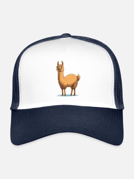Happy Lama - Trucker Cap - Weiß/Navy - Vorne