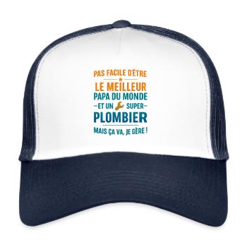 Super Papa Plombier idée cadeau fête des pères - Casquette trucker  - blanc/marine - Devant