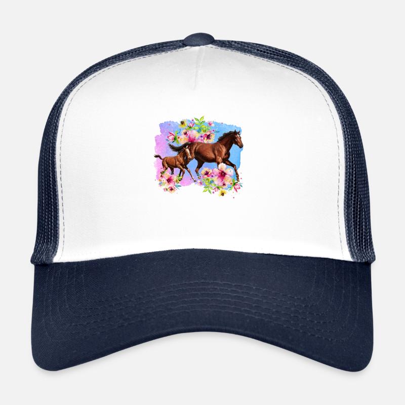 Cheval floral et bébé cheval Casquette trucker 