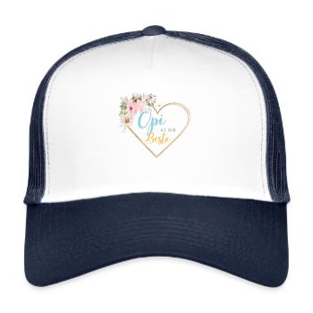 Opi ist derBeste! Herz-Blumen, personalisierbar - Trucker Cap - Weiß/Navy - Vorne