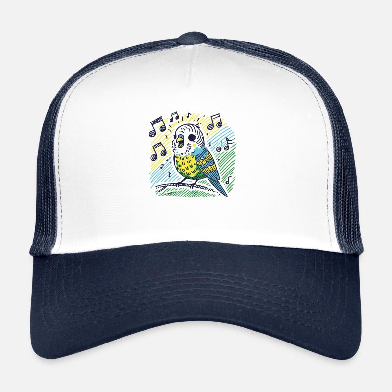Singender Wellensittich auf Ast - Trucker Cap - Weiß/Navy