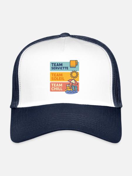 Outfit été : Team Serviette Team Soleil Team Chill - Casquette trucker  - blanc/marine - Devant