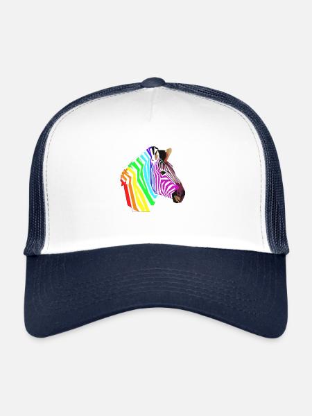 Rainbow Africa animal zebra punk unicorn gift - Trucker Cap - white/navy - Front