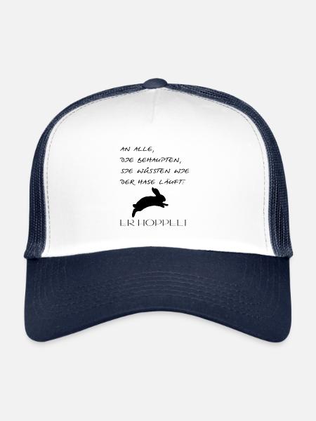 Hoppelt | Hase | Spruch - Trucker Cap - Weiß/Navy - Vorne