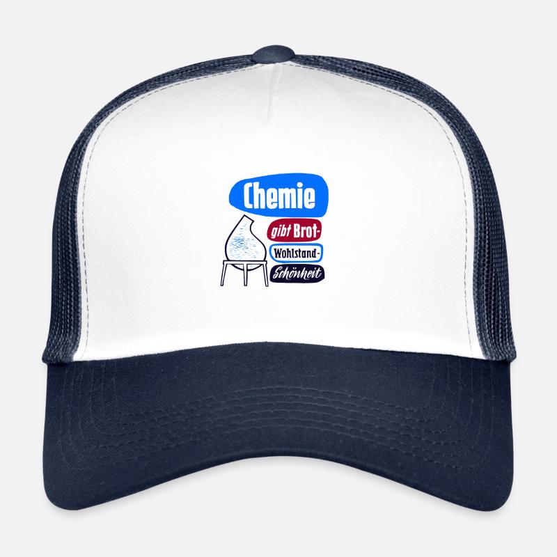 DDR CHEMIE VEB Propaganda Retro Industrie Design - Trucker Cap - Weiß/Navy