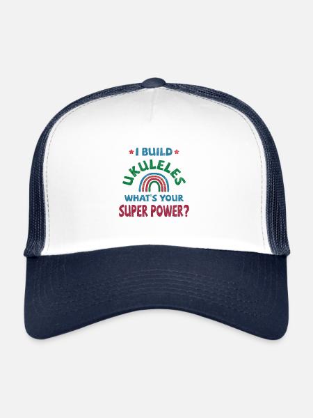 Je construis des ukulélés, quel est votre super pouvoir ? - Casquette trucker  - blanc/marine - Devant