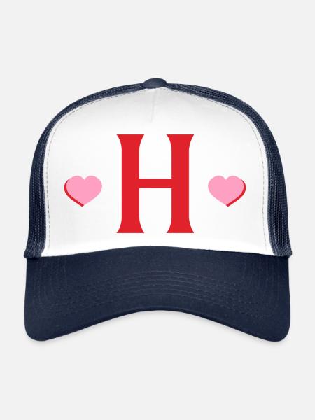 Lettre h cœurs rouges - Casquette trucker  - blanc/marine - Devant