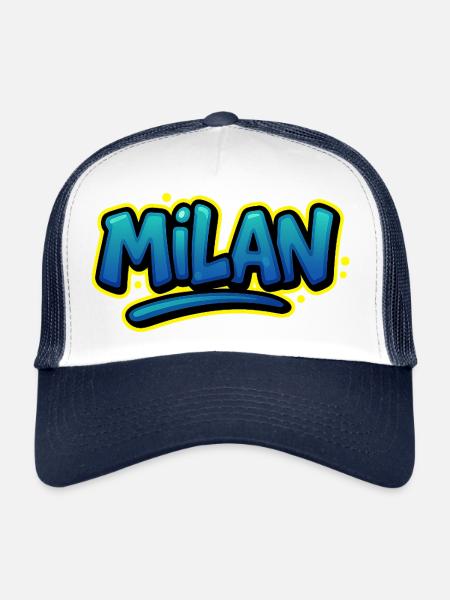 Graffiti First Name Leon printable on everything! - Trucker Cap - white/navy - Front