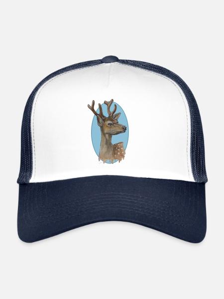 Jeune cerf - avec un regard doux - Casquette trucker  - blanc/marine - Devant