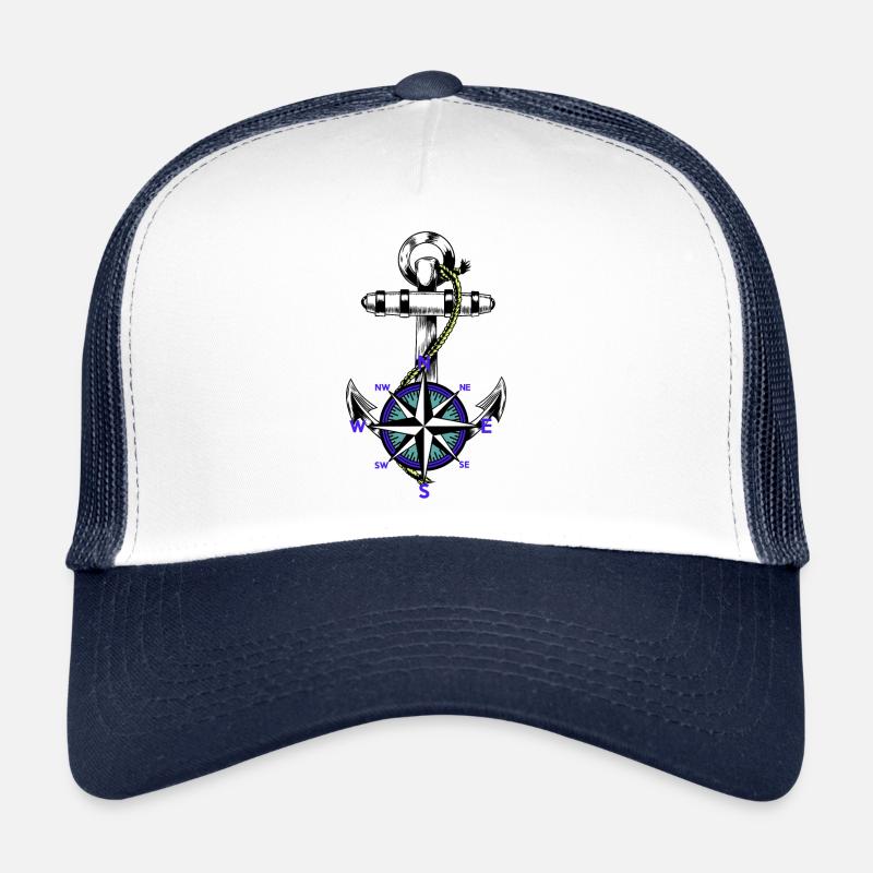 Anker Nautik Maritim Seemann Kompass Ahoi - Trucker Cap - Weiß/Navy