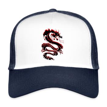 Drache, DrachenTattoo Style, Japan Drache - Trucker Cap - Weiß/Navy - Vorne