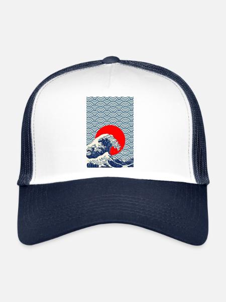 Japan retro Wave Kanagawa Stil Poster Geschenk - Casquette trucker - blanc/marine