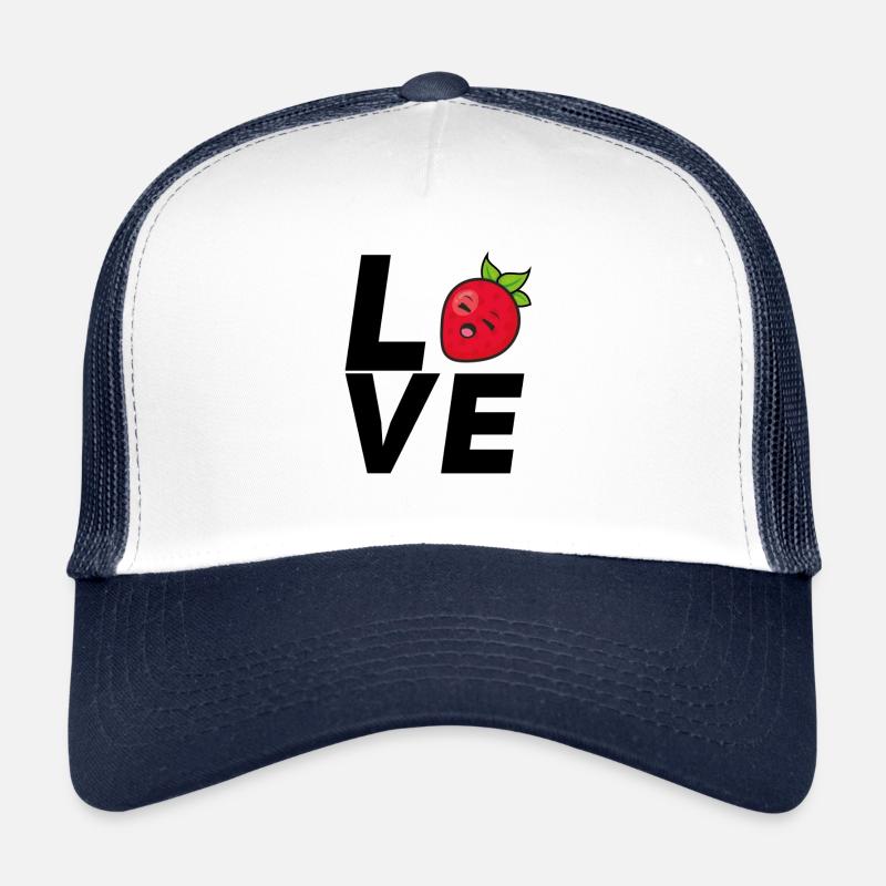 Love strawberry font train strawberries fruit Trucker Cap