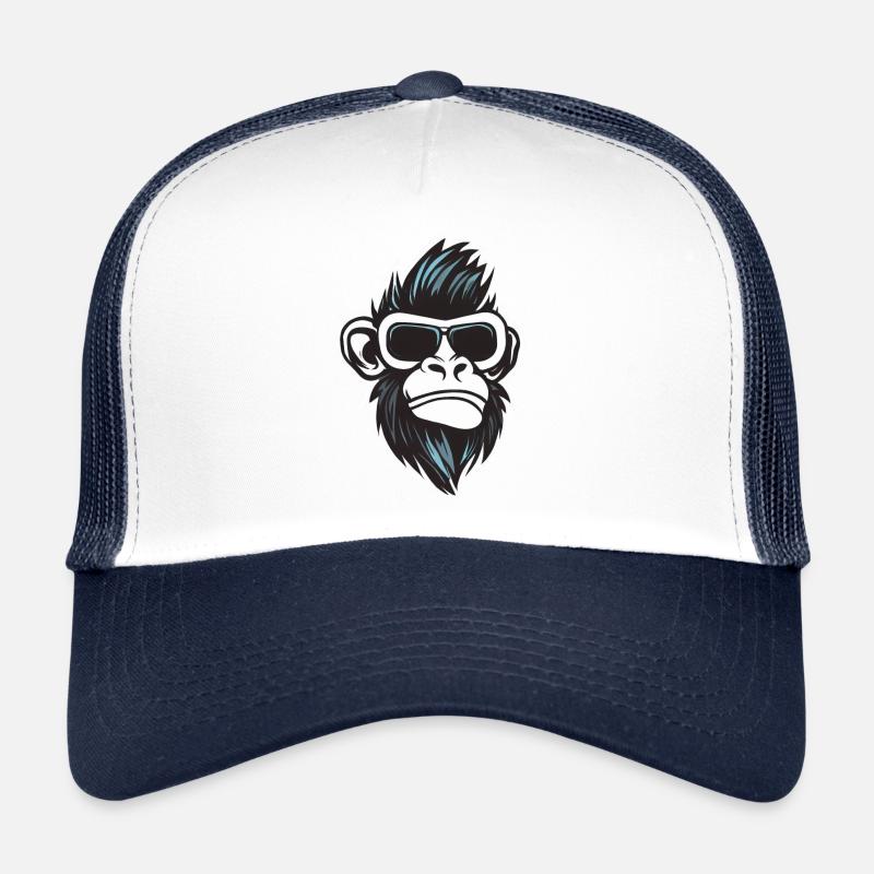 Cooler Affe - Rock and Roll mit Sonnenbrille - Trucker Cap - Weiß/Navy
