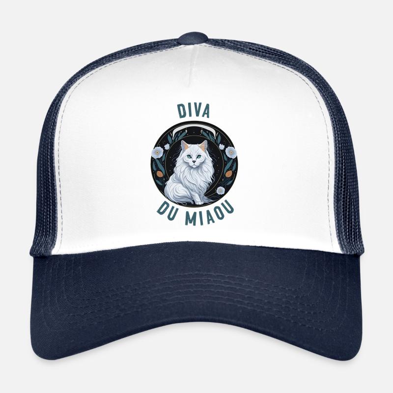 Porträt der Angorakatze: Diva des Miaus - Trucker Cap - Weiß/Navy