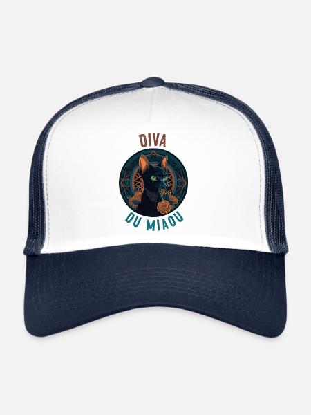 Portrait of an elegant cat: Diva du Miaou - Trucker Cap - white/navy - Front