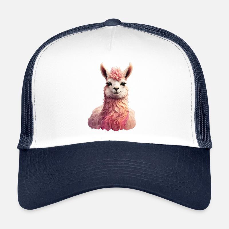 Lama, Alpaka, bunt, Kind, Geschenk, niedlich, süß - Trucker Cap - Weiß/Navy