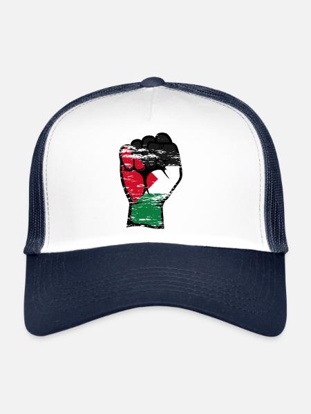 Symbole du poing du drapeau de la Palestine utilisé - Casquette trucker  - blanc/marine - Devant