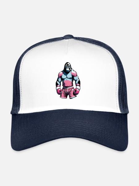 Boxe Boxeur Gorille - Casquette trucker  - blanc/marine - Devant