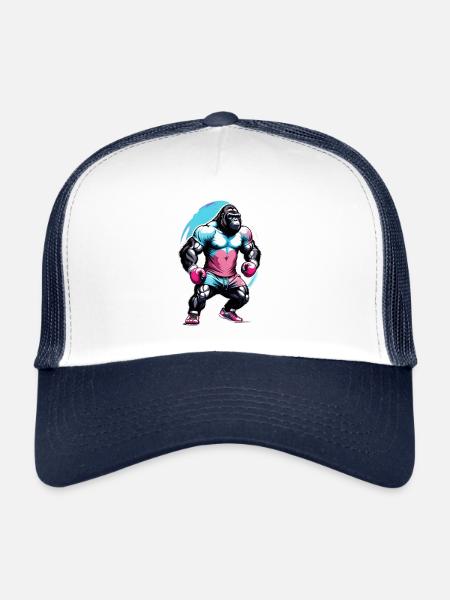 Boxe Boxeur Gorille - Casquette trucker  - blanc/marine - Devant