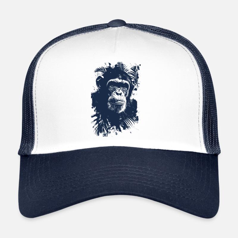 Chimpanzee Palm Trees Blueprint Trucker Cap