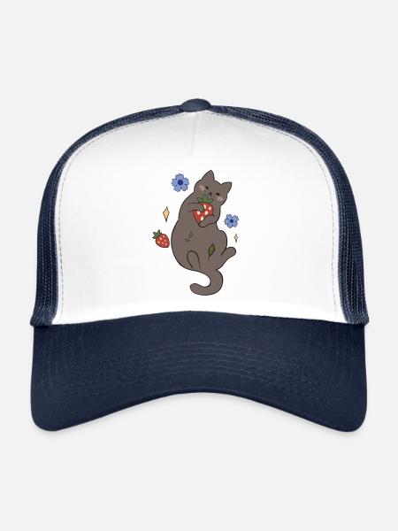 Autumn Cat #3 - Trucker Cap - white/navy - Front