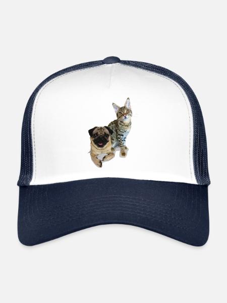 Pug and cat - Trucker Cap - white/navy - Front