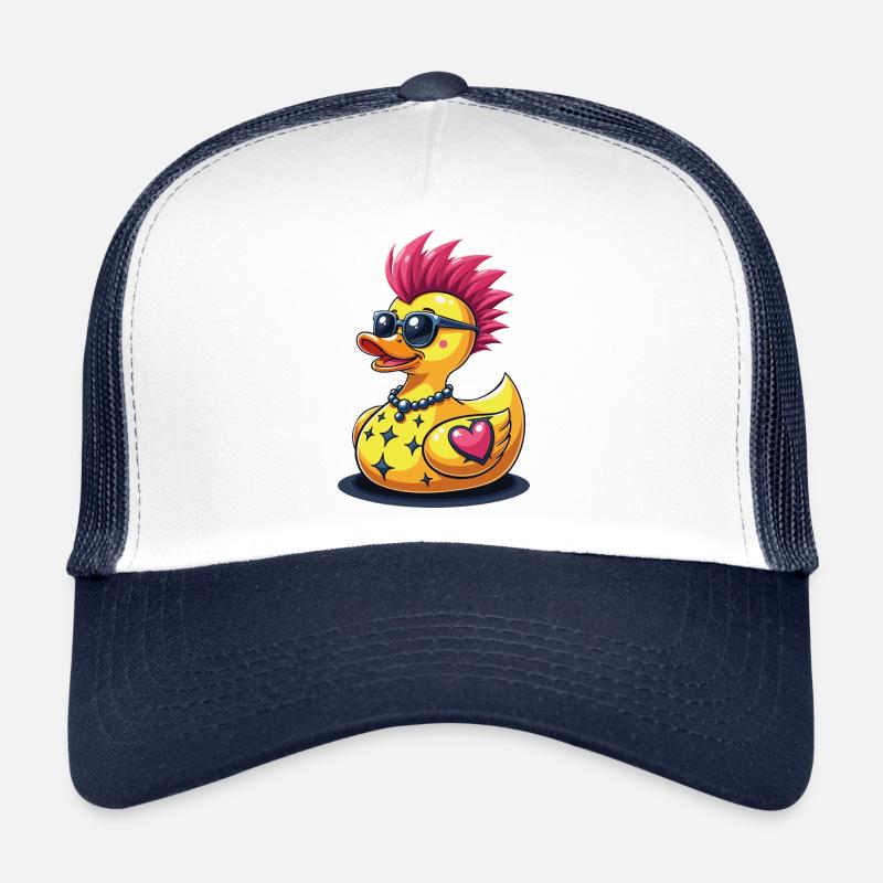 Coole Punk-Ente mit Herz - Trucker Cap - Weiß/Navy