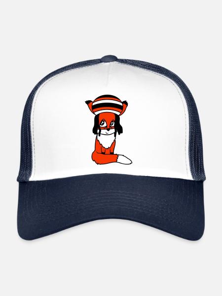 Fox Raggae Jamaica Hat Rasta Curls Chill Hat - Trucker Cap - white/navy - Front