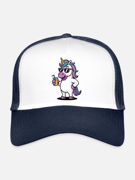 Unicorn Funny Party with Unicorn Unisex Cartoon - Trucker Cap - white/navy - Front