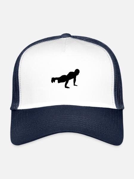 Push up pushups silhouette man - Trucker Cap - white/navy - Front