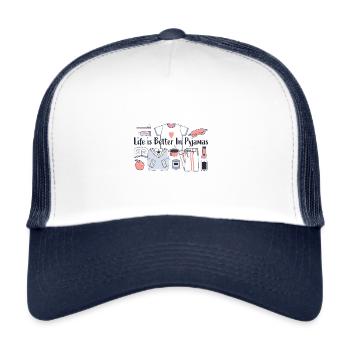 life is better in pyjamas funny Essential - Trucker Cap - white/navy - Front