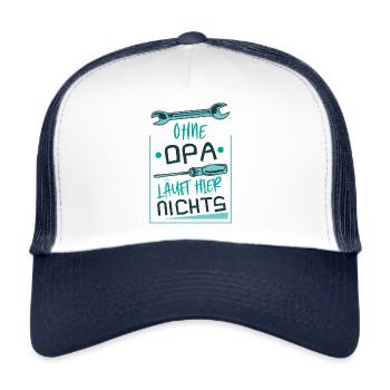 Ohne Opa läuft hier nichts Bester Opa - Trucker Cap - Weiß/Navy - Vorne