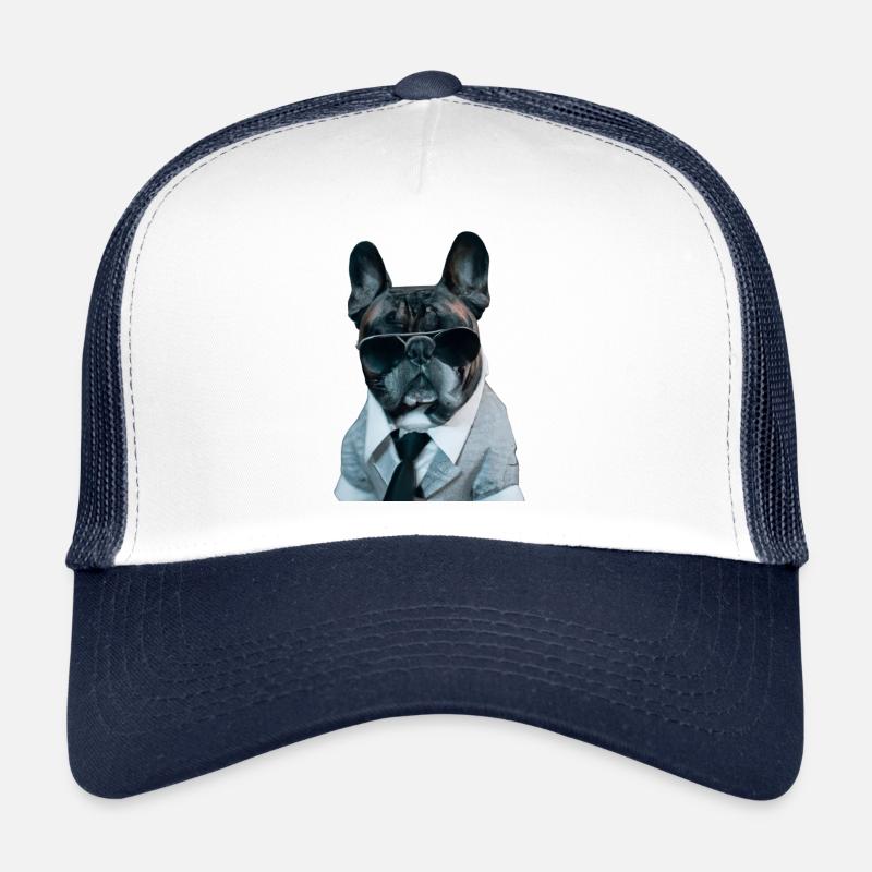 Mignon tyran de style mafia français bouledogue - Casquette trucker  - blanc/marine