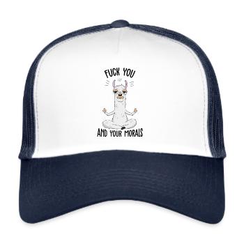 Fuck You and your Morals Lama Llama middle finger - Trucker Cap - white/navy - Front
