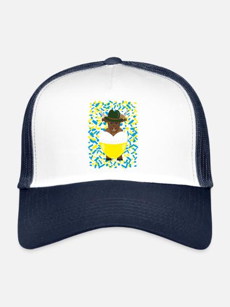 Trachtenmotiv mit Herz und lustigen Yak. - Trucker Cap - Weiß/Navy - Vorne