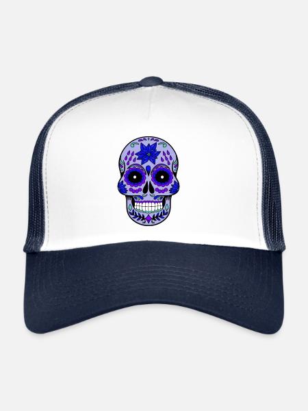 Sugar skull skull halloween - Trucker Cap - white/navy - Front