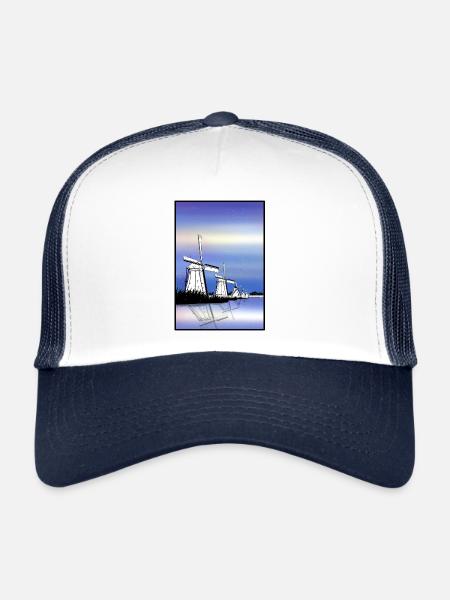 Moulins à vent de Kinderdijk - Casquette trucker  - blanc/marine - Devant