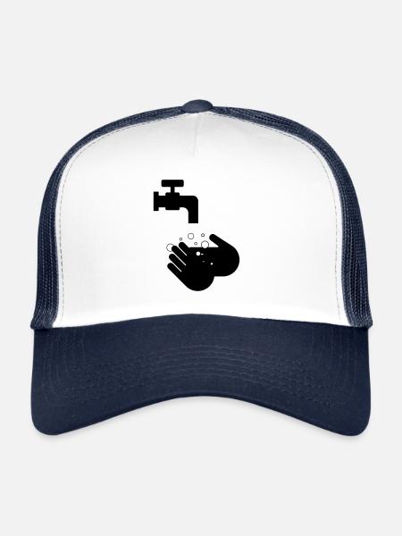 Lavez-vous les mains - Casquette trucker  - blanc/marine - Devant