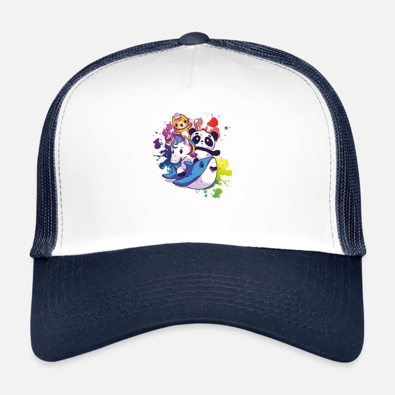 Sweet animals - panda, cat, unicorn, shark - Trucker Cap - white/navy