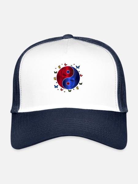 Yin Yang, Yin Yang Symbol, Yin Yang Taoism, - Trucker Cap - white/navy - Front